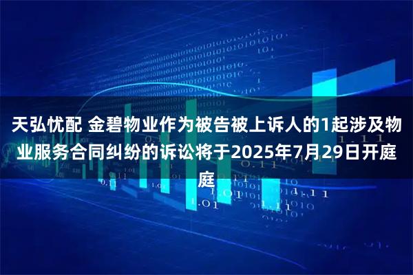 天弘忧配 金碧物业作为被告被上诉人的1起涉及物业服务合同纠纷的诉讼将于2025年7月29日开庭
